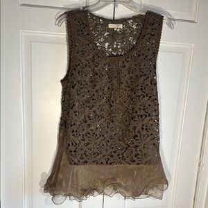 Elegant Brown Lace Sleeveless Top